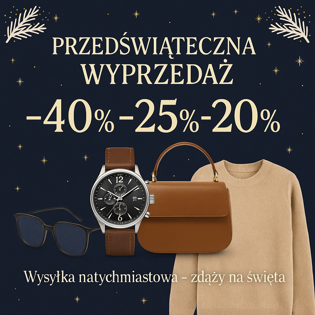 Wielka przedświąteczna wyprzedaż w Accessories! Markowe okulary, zegarki, torebki i odzież nawet do –40%. Wszystko dostępne od ręki!