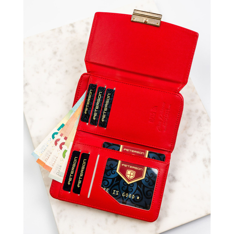 Wielokolorowy portfel damski wykonany ze skóry ekologicznej, ozdobiony kwiatowym wzorem - Peterson