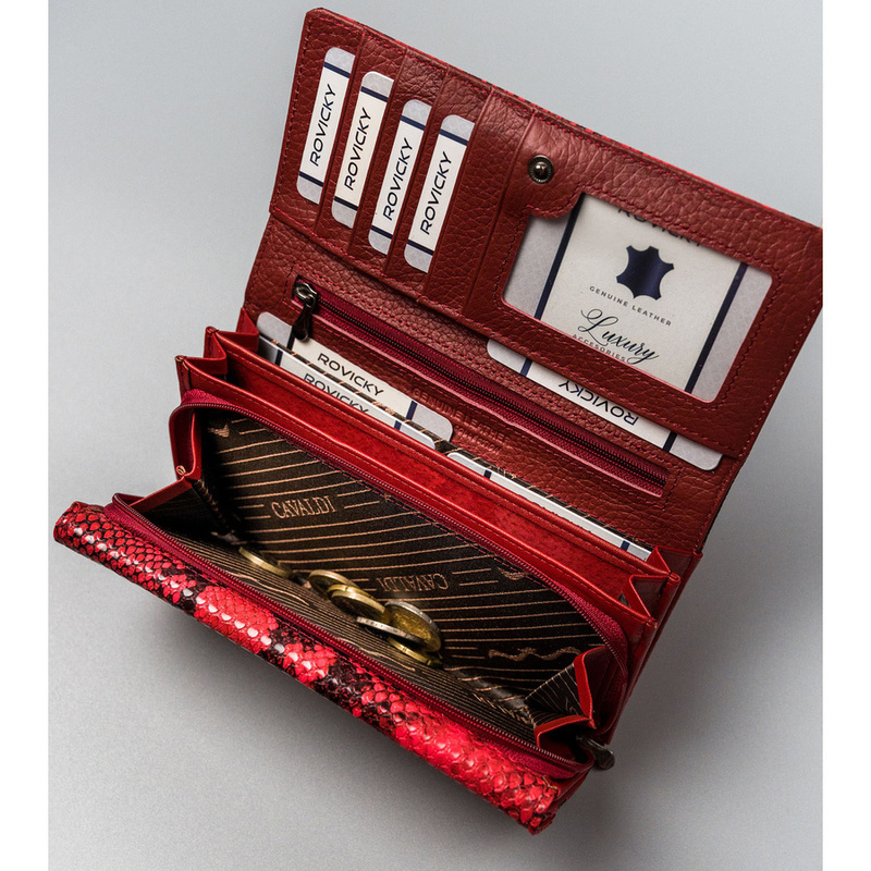 Podłużna portmonetka Stylowy damski portfel ze wzorem skóry węża Cavaldi