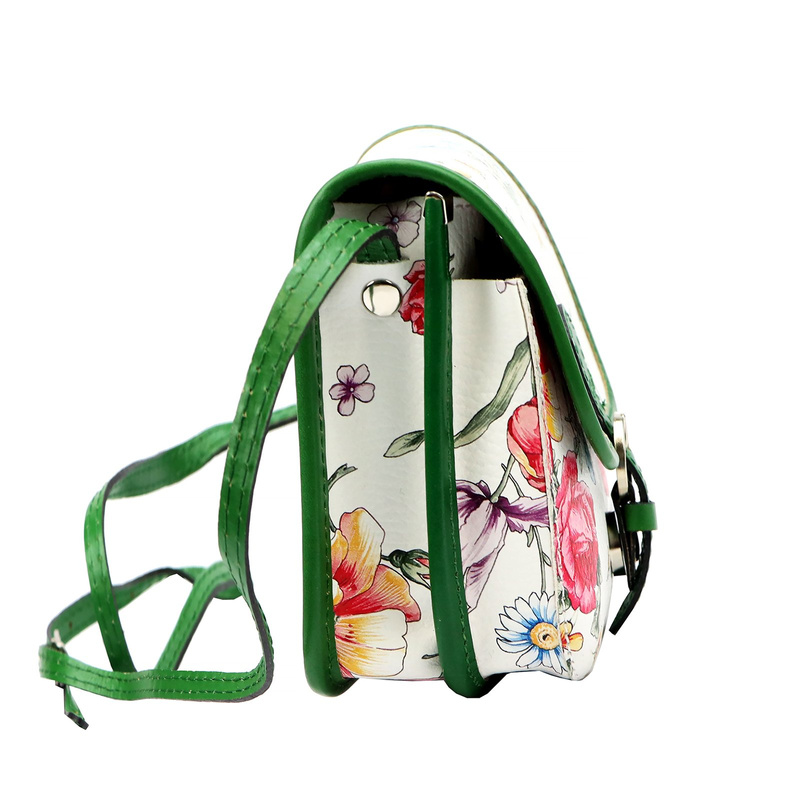 Skórzana damska listonoszka torebka przez ramię w kwiaty Gregorio