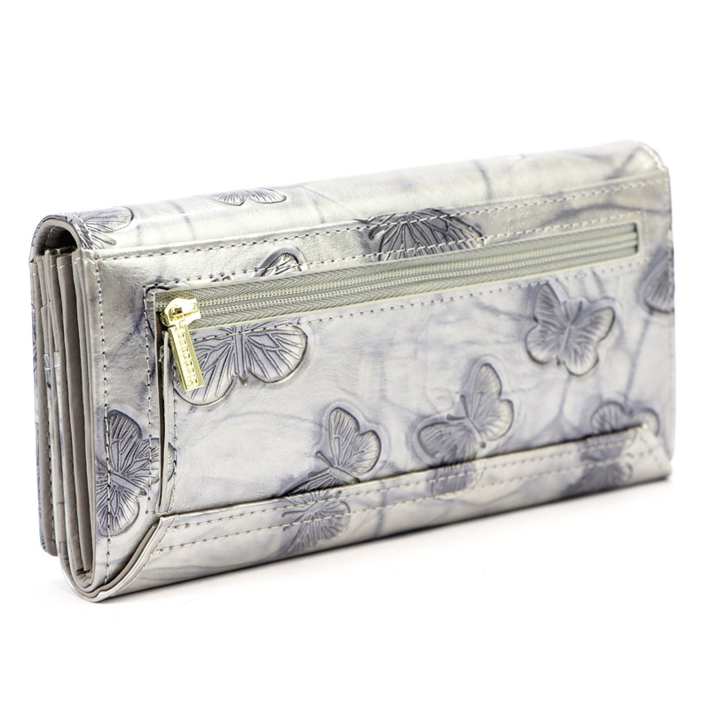 Gregorio damski portfel podłużny skóra naturalna wzór motyle lakierowana