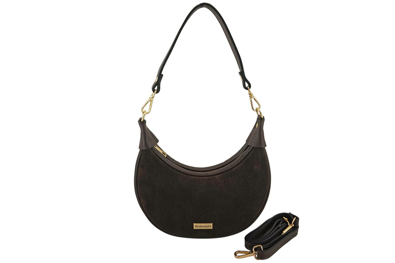 Subtelna mini torebka z miękkim zamszem i złotymi detalami - Brązowa ciemna