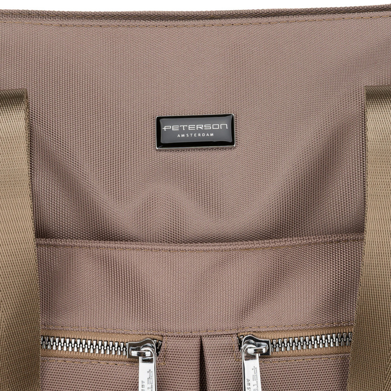 Jednokomorowa, beżowa shopperka damska zamykana suwakiem - Peterson