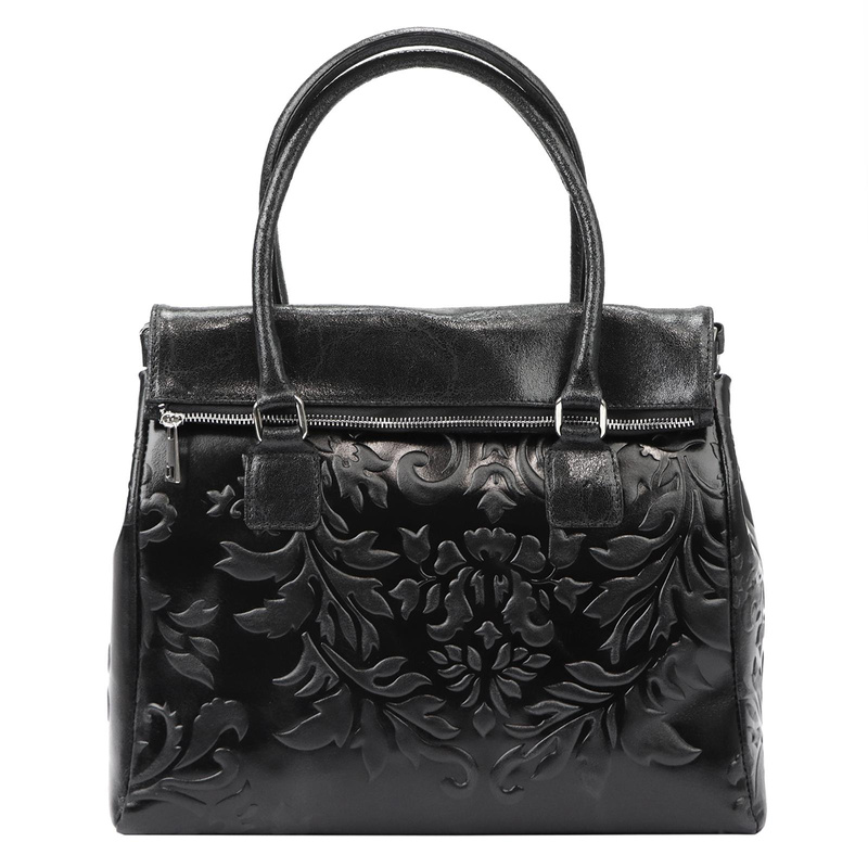 Luka duży kuferek damski torebka do ręki skóra naturalna roślinny wzór