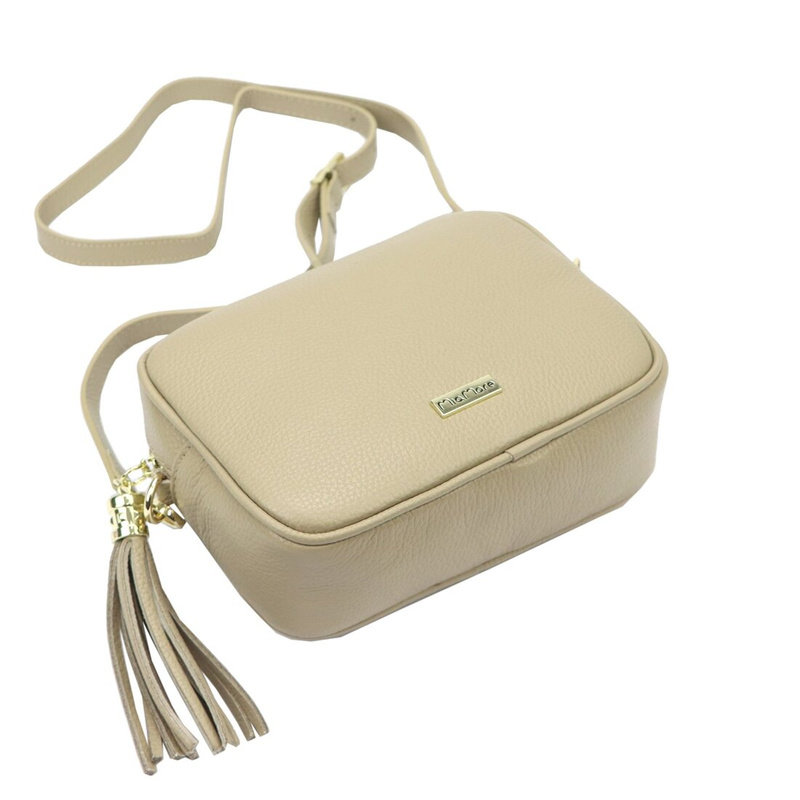 MiaMore Skórzana zgrabna damska listonoszka torebka z brelokiem frędzlem