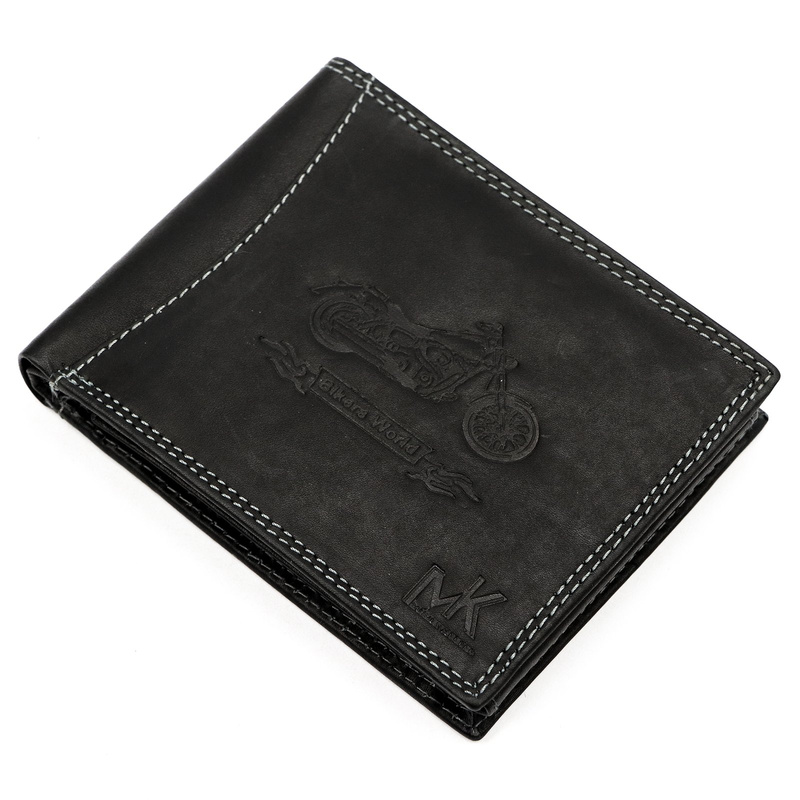 Money Kepper poziomy portfel składany skóra naturalna wzór motocykl