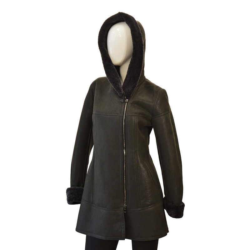 Bukowski Damski kożuch skórzany "Celina" zapinany na zamek z kapturem