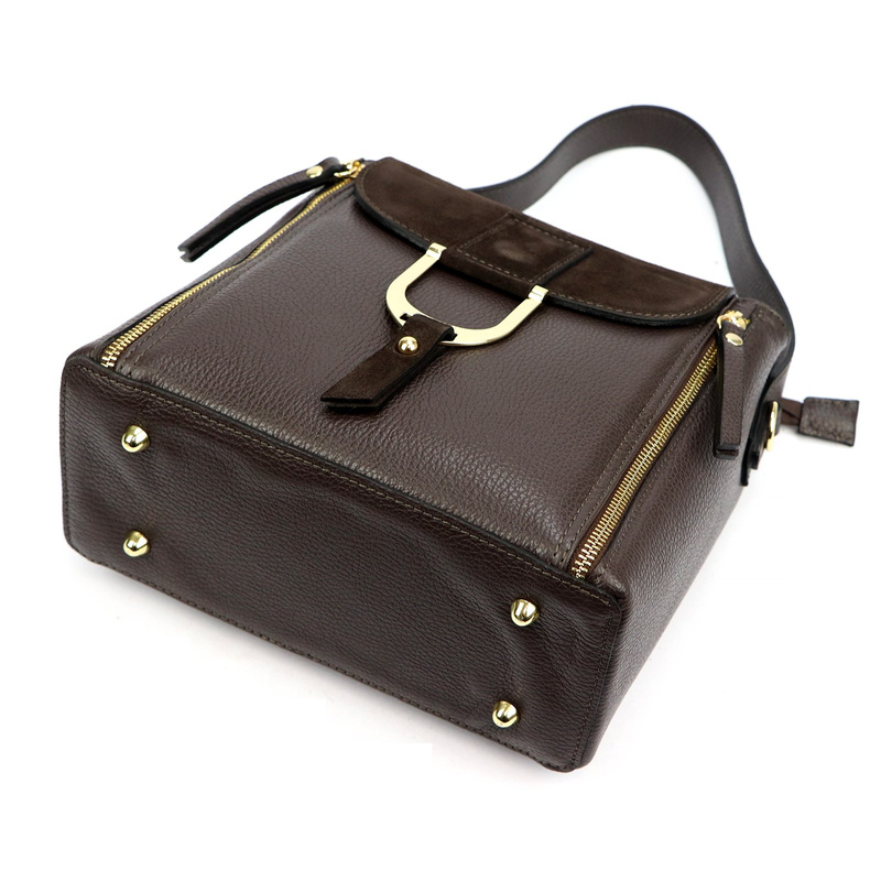 Luka Skórzana Damska listonoszka na ramię z organizerem i kieszeniami