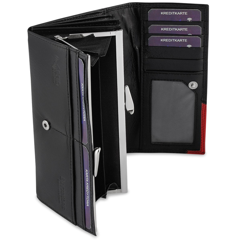 Damski skórzany portfel duży poziomy retro RFiD czarny BELTIMORE 040