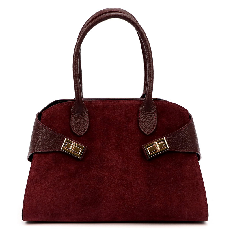 Vera Pelle damska torebka na ramię skóra naturalna i zamsz listonoszka