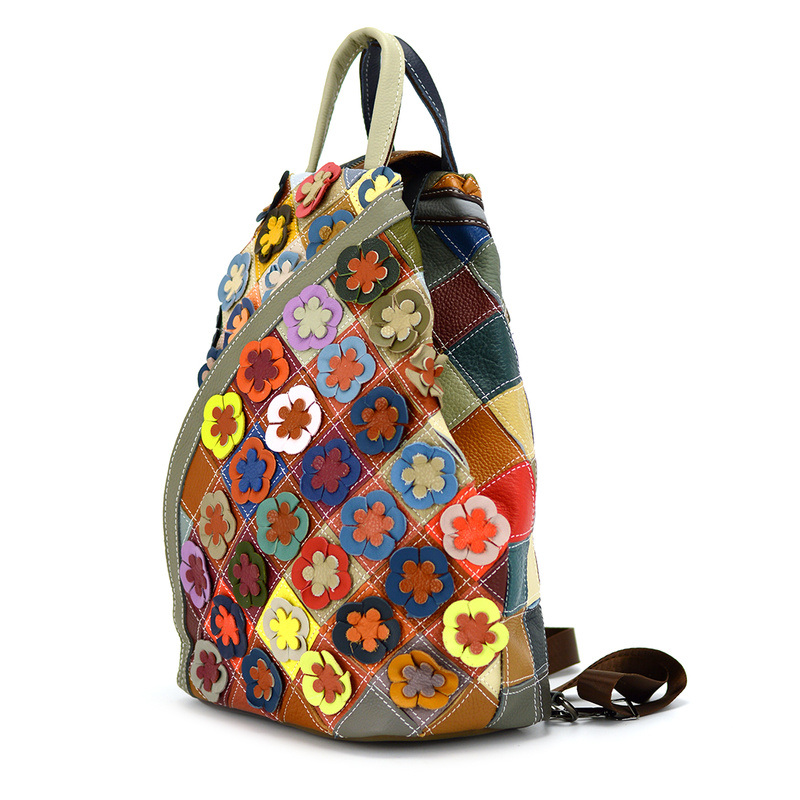 Magic Bags Skórzany pojemny damski torebka-plecak w mozaikę miejski
