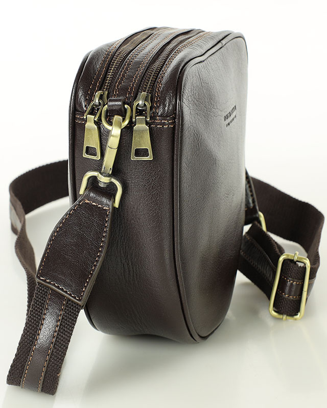 Torba skórzana na dwa zamki crossbody camera bag - MARCO MAZZINI brąz ciemny