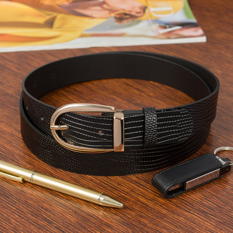 Skórzany pasek damski do spodni sukienki czarny skóra nat 3 cm Beltimore D92