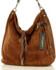 Torebka skórzana ponadczasowy design worek na ramię XL hobo leather bag - MARCO MAZZINI nubuk brąz migdałowy