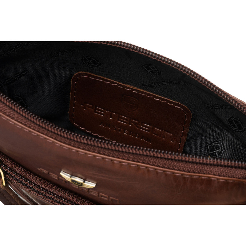 Elegancka, skórzana listonoszka męska w brązowym kolorze zamykana suwakiem - Peterson