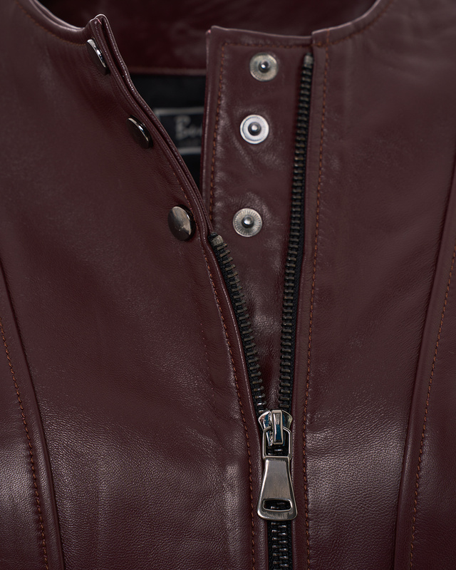 Bukowski Skórzana kurtka damska casual stylowa okrągły dekolt