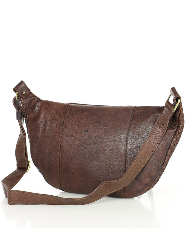 Duża torebka nerka półksiężyc skóra pleciona - MARCO MAZZINI czekoladowy brąz