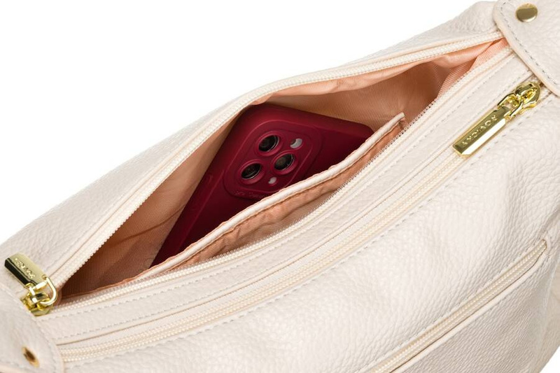 Damska listonoszka ze skóry ekologicznej w beżowym kolorze na długim pasku - Rovicky