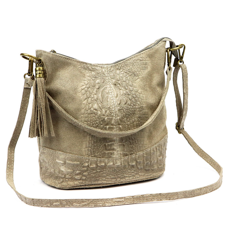 Luka damska listonoszka skóra naturalna wzór krokodyla z kieszeniami