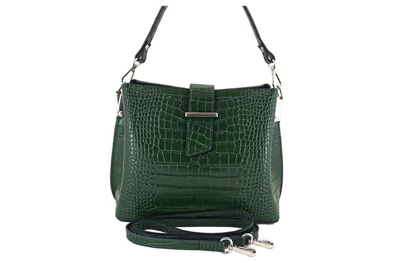 Torebka skórzana na ramię - CROCO - Czarny