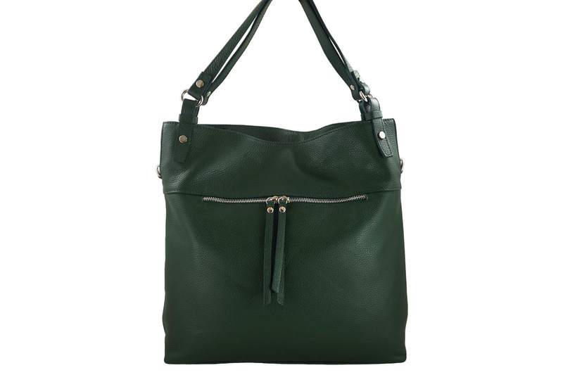 Duży skórzany worek / shopper bag - A4 - Zielony ciemny 