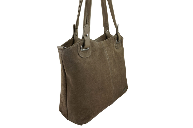 Duża elegancka torebka z naturalnej skóry i zamszu - Beżowa