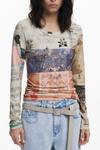 DESIGUAL DAMSKI T-SHIRT Z DŁUGIM RĘKAWEM BEŻOWY