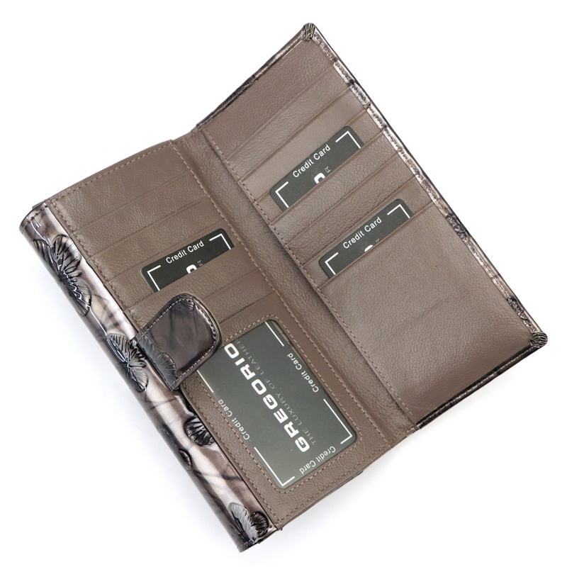 Gregorio damski portfel podłużny skórzana duża portmonetka w motyle