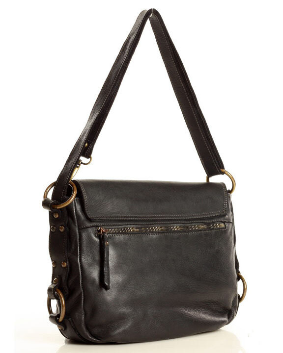 MARCO MAZZINI Skórzana torebka listonoszka z kieszeniami safari handmade bag czarna
