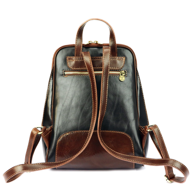 Florence Miejski Damski plecak skóra naturalna z kieszeniami na suwak