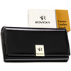 Duży portfel damski z lakierowanej skóry naturalnej w czarnym kolorze zamykany na zatrzask - Rovicky