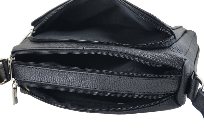 Listonoszka skórzana z kieszeniami - Czarna