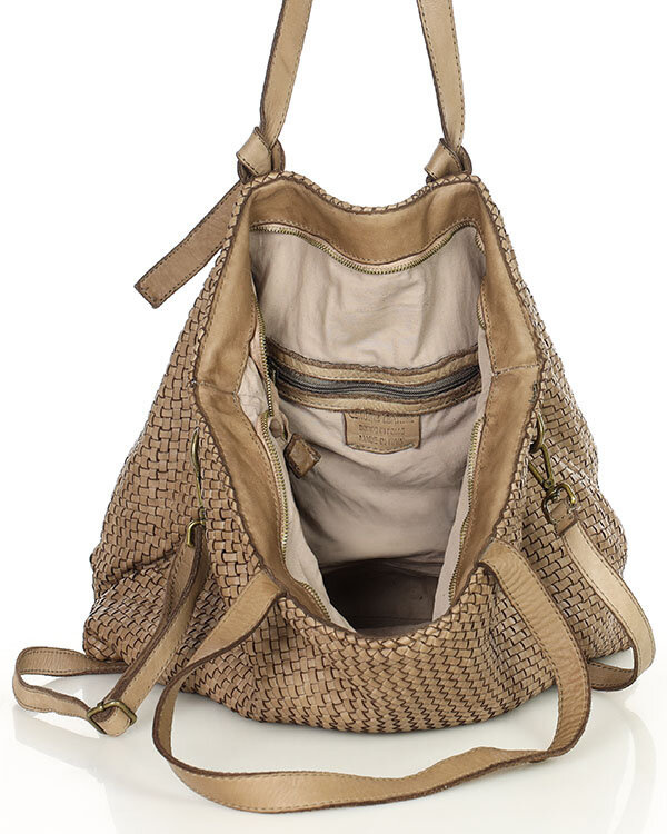 Oryginalna torebka pleciona damska skórzany shopper bag - MARCO MAZZINI beż taupe