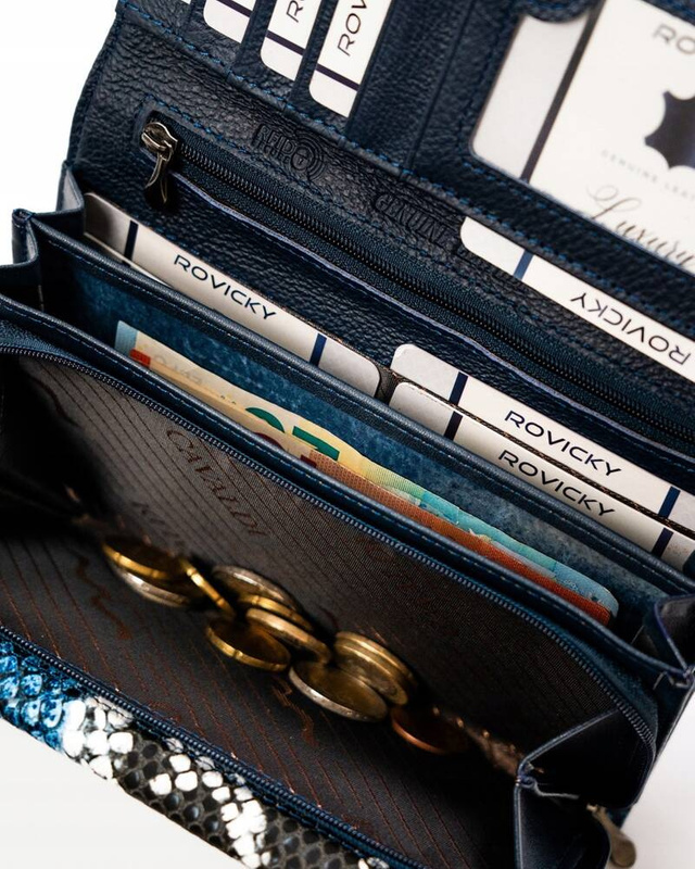 Podłużna portmonetka Stylowy damski portfel ze wzorem skóry węża Cavaldi