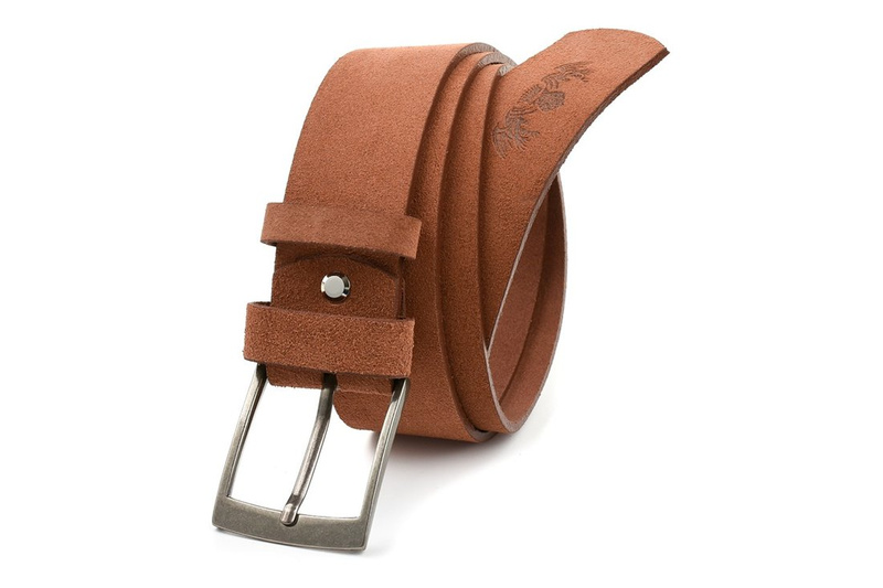 BELTIMORE męski pasek skórzany pudełko zamszowy camel A78 : Kolory - brązowy, beżowy, Rozmiar pasków - r.105-120 cm