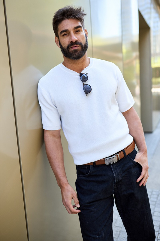 Pasek męski skórzany klamra automatyczna brązowy Beltimore A51 : Kolory - brązowy, beżowy, Rozmiar pasków - r.100-115 cm