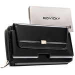 Skórzana, dwukomorowa, czarna saszetka męska z systemem RFID - Rovicky