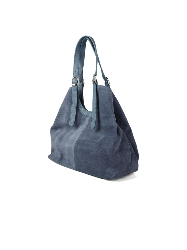 Stalowoniebieska shopperka damska Giulia Monti GM1644 A48B D41 ze skóry cielęcej