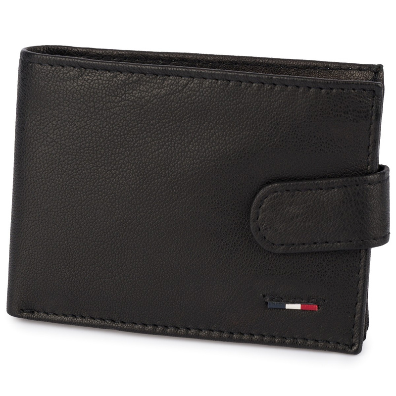 Portfel skórzany męski mały poziomy z flagą czarny RFiD Beltimore D58