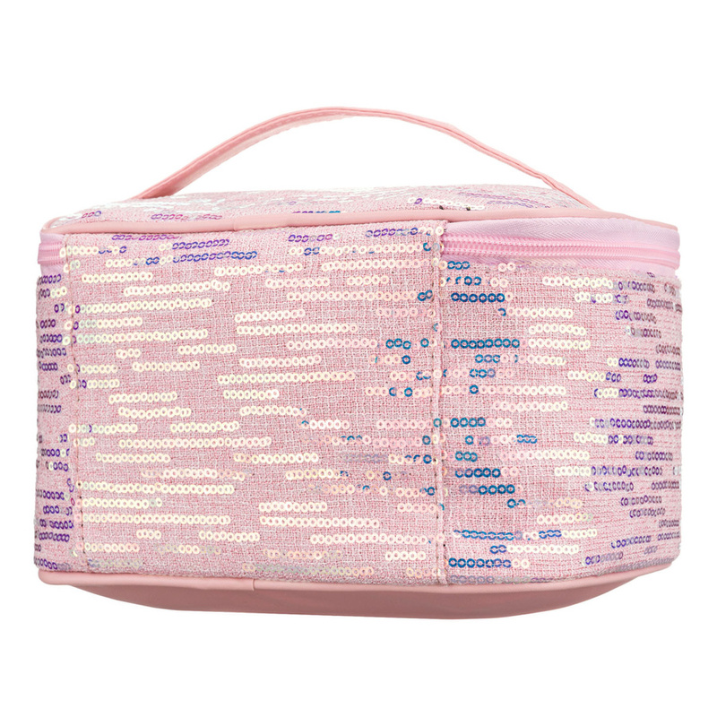 Podróżna kosmetyczka z tkaniny syntetycznej w różowym kolorze ozdobiona cekinami - Peterson