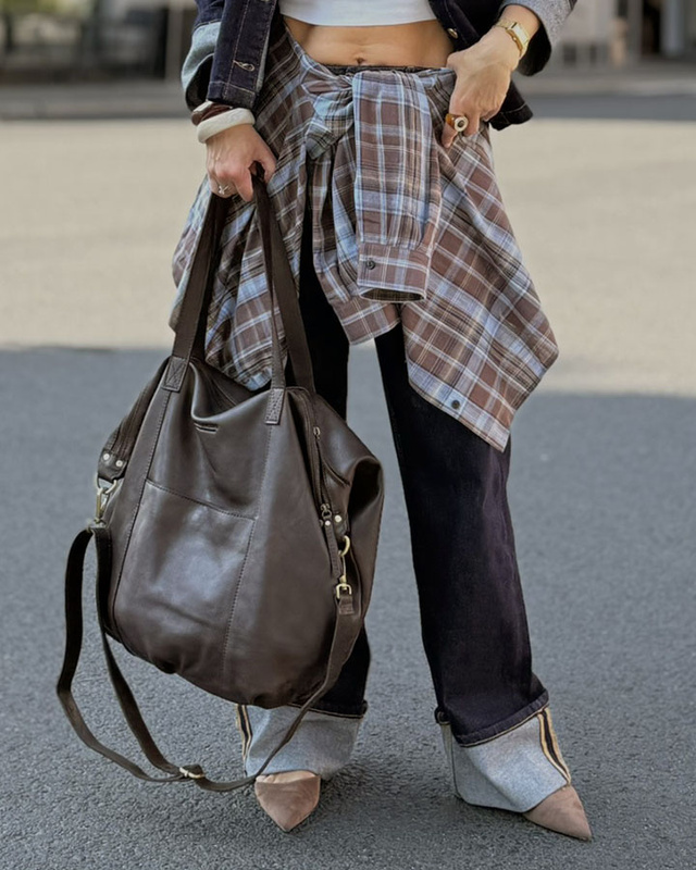 Torba damska skórzana shopper z kieszeniami - It bag MARCO MAZZINI smooth brąz caffe