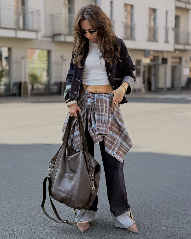 Torba damska skórzana shopper z kieszeniami - It bag MARCO MAZZINI smooth brąz caffe