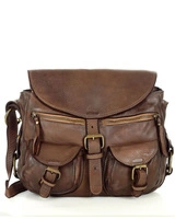 MARCO MAZZINI Skórzana torebka listonoszka z kieszeniami safari handmade bag brąz