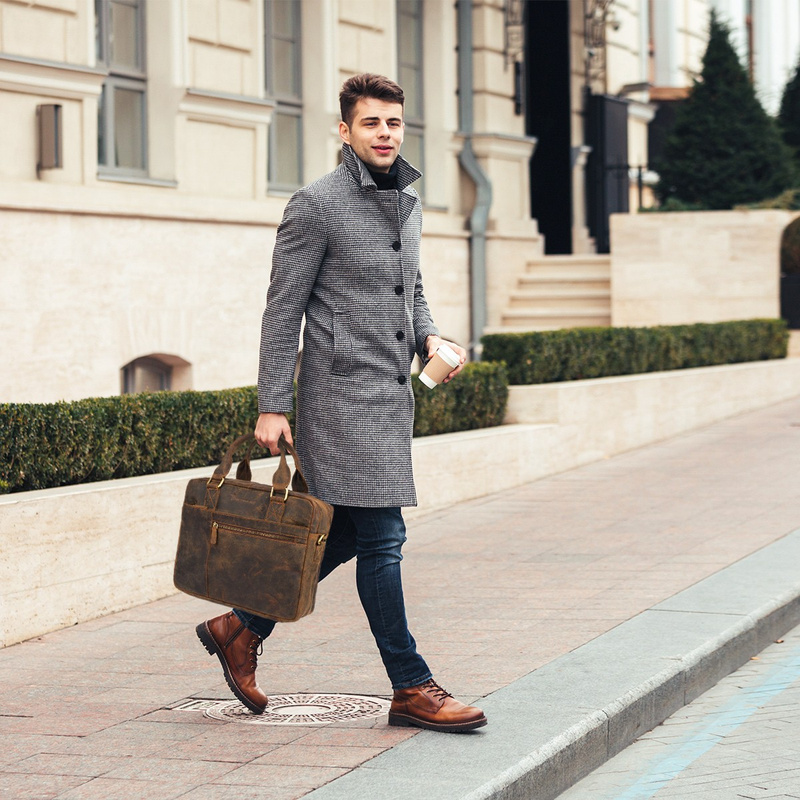 Duża solidna skórzana torba Beltimore na laptopa dokumenty brązowa nubuk M88