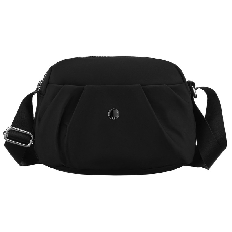 Listonoszka damska z poliestru w czarnym kolorze, dwukomorowa z zewnętrzną kieszonką - Peterson