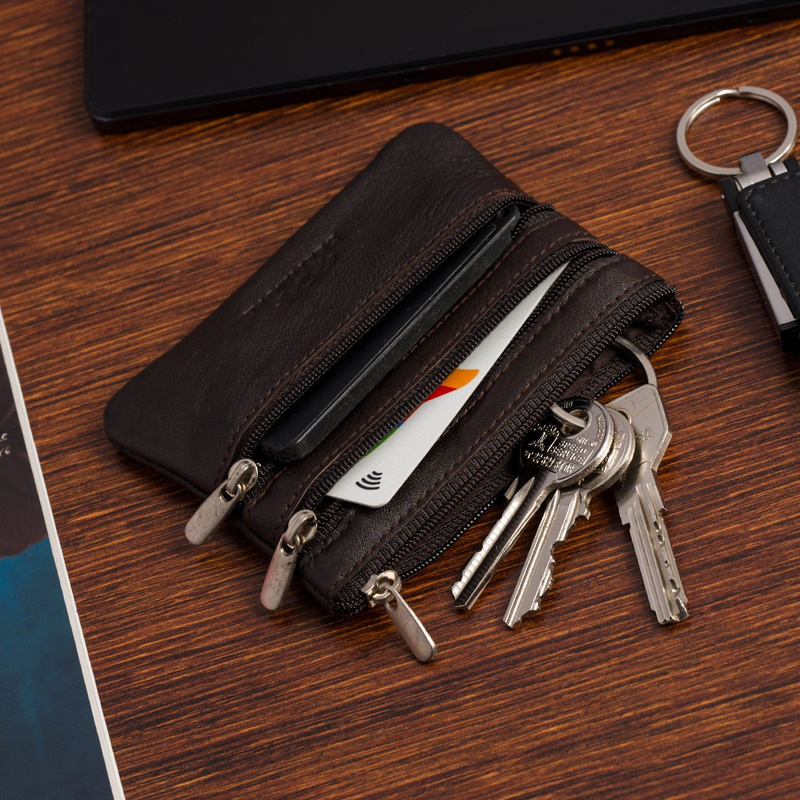 Wiśniowe skórzane etui na klucze trzy komory kluczówka E45