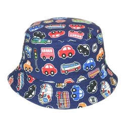 Kapelusz dwustronny bucket hat dziecięcy granatowy w autka kap-md-13