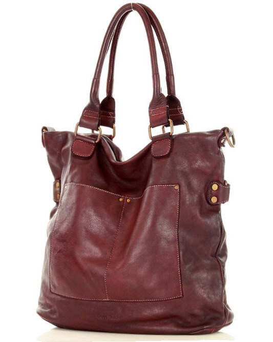 Torebka skórzana XL shopper vintage bag z kieszeniami vera pelle - MARCO MAZZINI burgund
