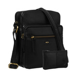 Miejska, czarna torba męska ze skóry naturalnej zawieszona na regulowanym pasku - Peterson