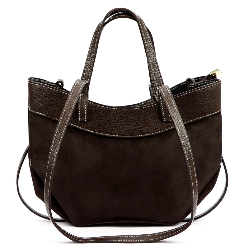 Vera Pelle damska torebka na ramię stylowa shopperbag zamsz z kosmetyczką